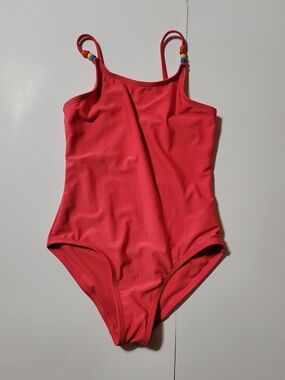 Title: Wonder Nation Girls Coral One Piece Swimsuit Size 8 Beaded Straps